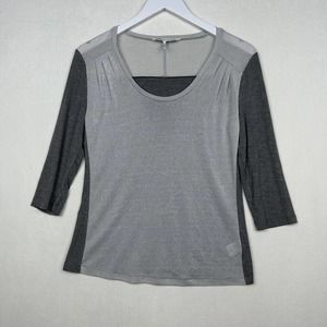 French Connection Women's Size XS 3/4 Sleeve Scoop Neck Semi Sheer Top Blouse